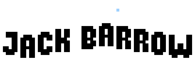 The words "Jack Barrow" as an animated pixel art logo.
